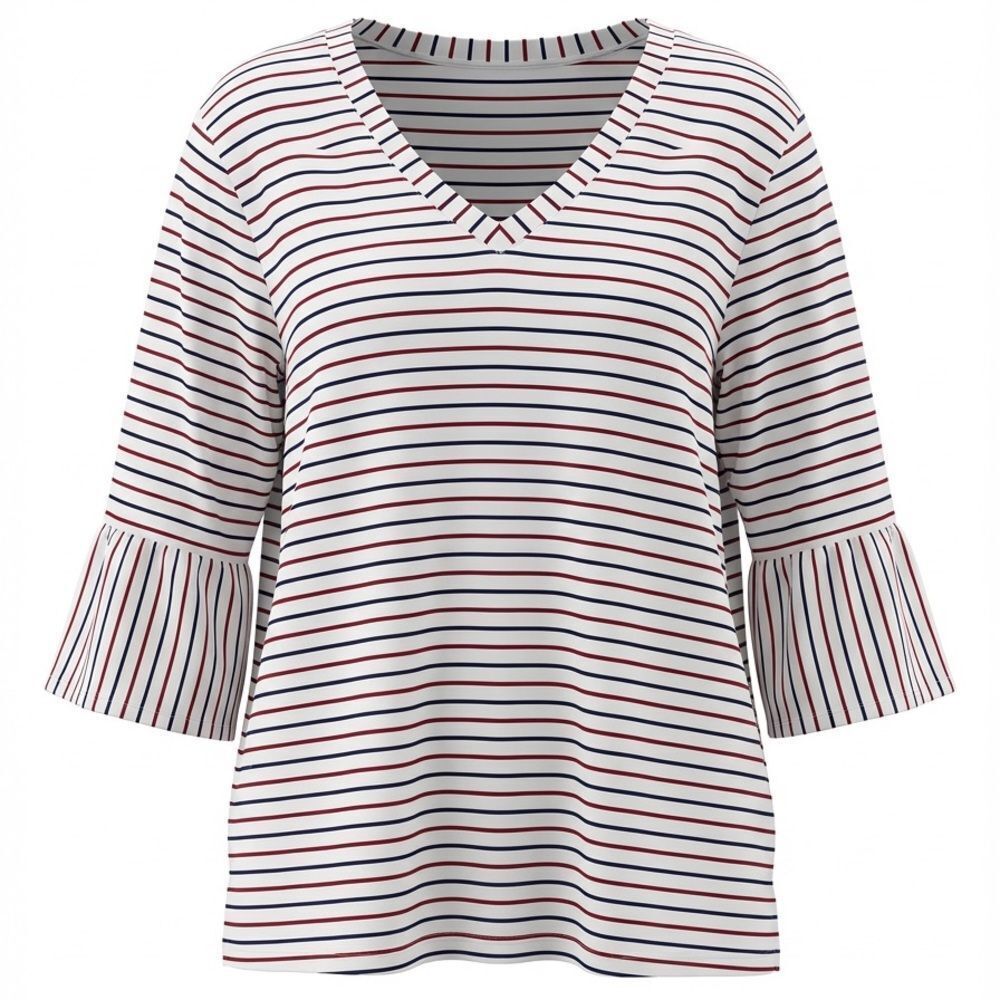 J Jill women’s Striped white red & black V-Neck Bell Sleeve Top size XL